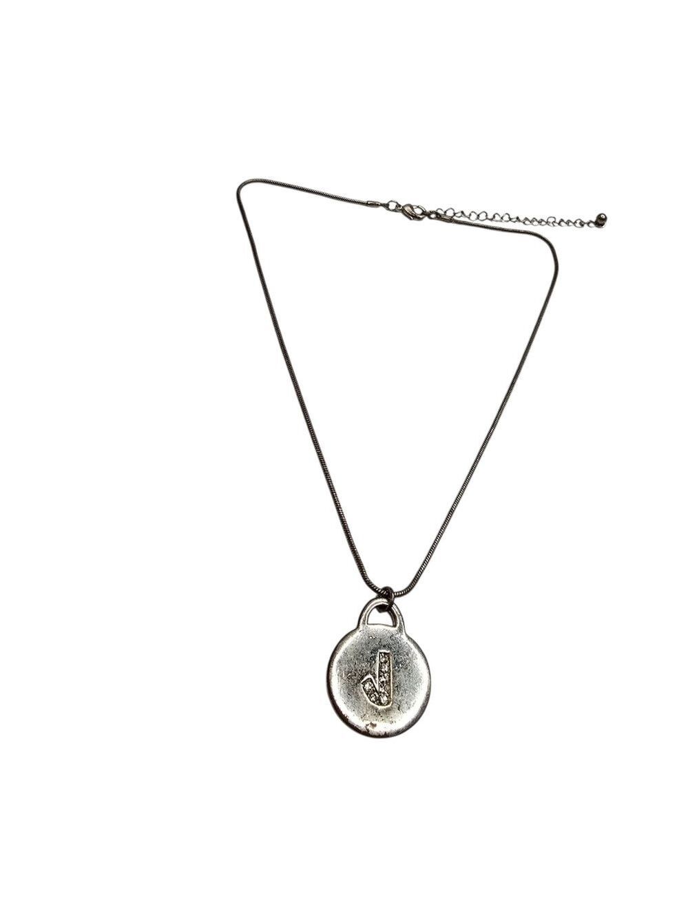 Silver Tone J Pendant Necklace
